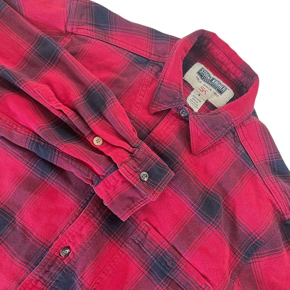 Stormy Kromer Flannel Shirt Mens M Red Black Plaid Cotton North Outdoors US Made